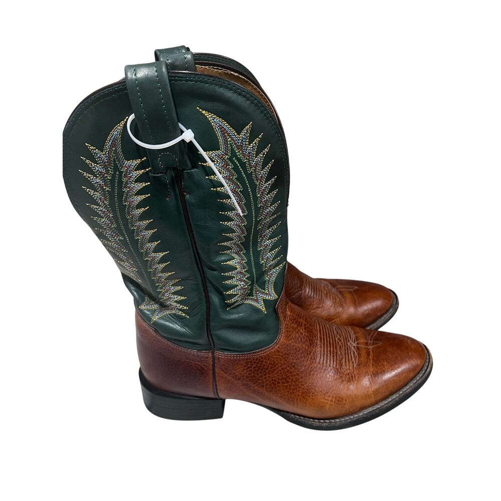 Tony Lama Cowboy Boots Mens 9D Brown Green Western Leather Made USA